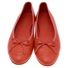 Chanel Orange Leather CC Bow Ballet Flats Size 40