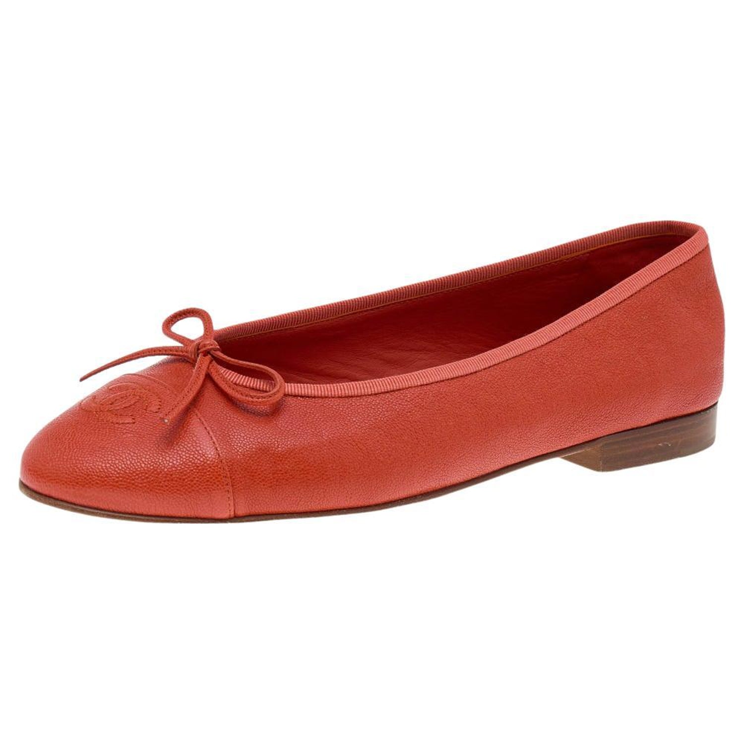 Chanel Orange Leather CC Bow Ballet Flats Size 40 at 1stDibs | chanel  ballet flats,  flat
