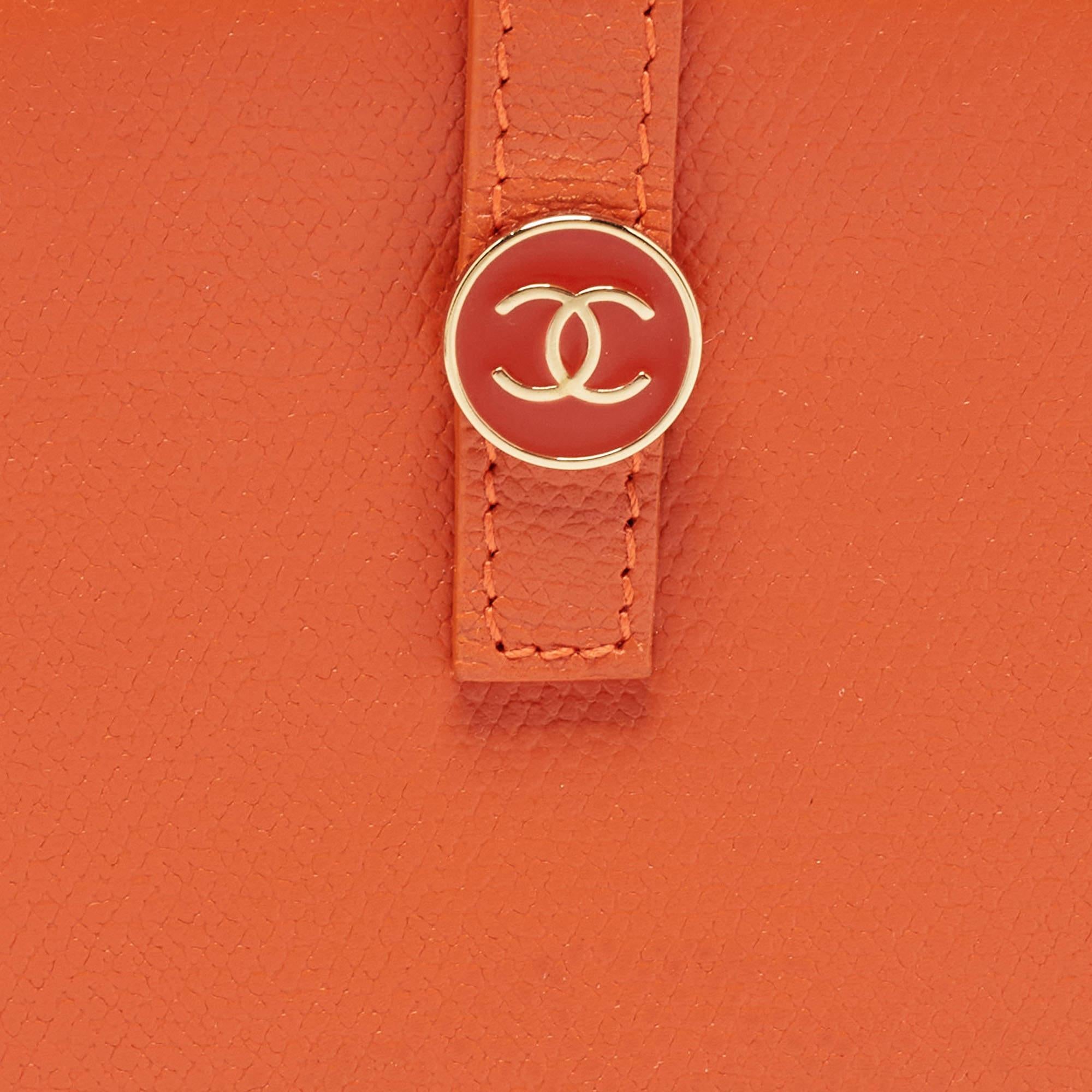 Chanel Orange Leather CC Flap Continental Wallet For Sale 9