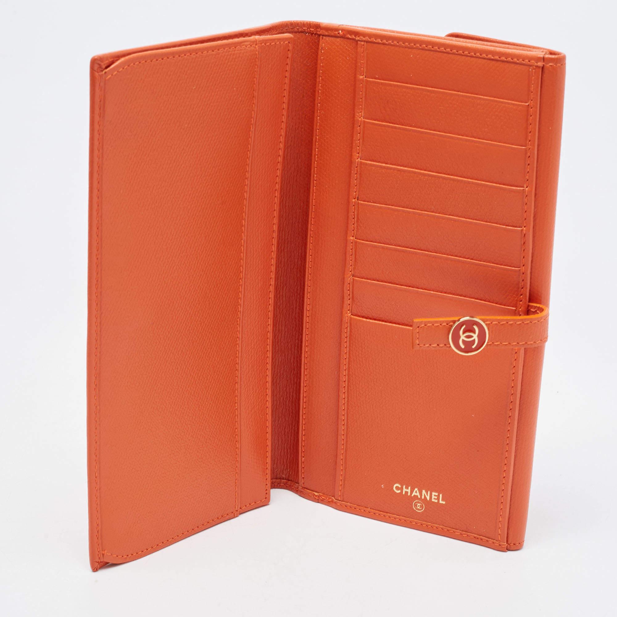 Chanel Orange Leather CC Flap Continental Wallet For Sale 5