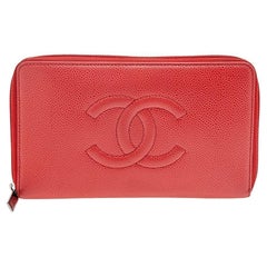 Chanel Orange Leather CC Timeless Zip Around Wallet