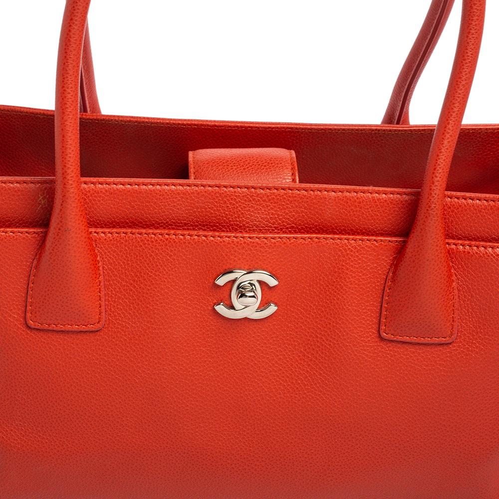 Chanel Orange Leather Cerf Shopping Tote 3