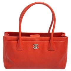 Chanel Orangefarbene Leder-Cerf Einkaufstasche