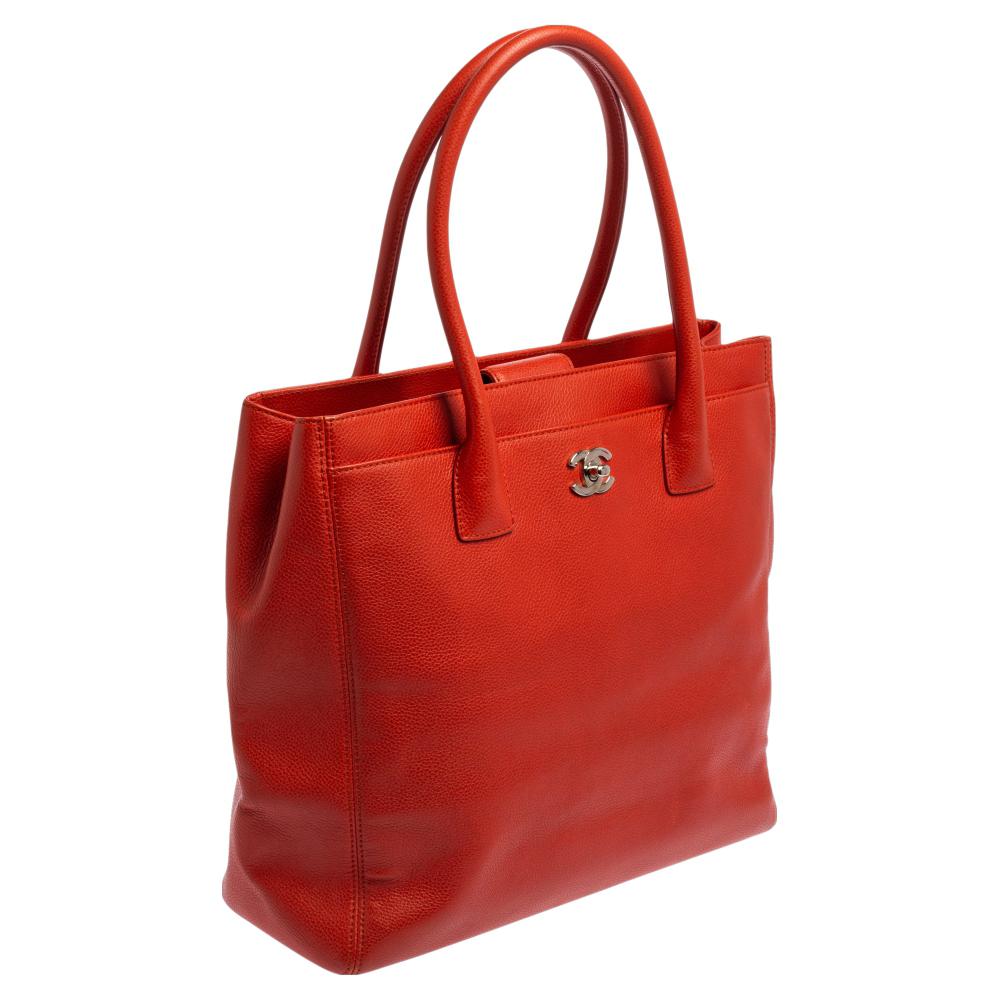 Red Chanel Orange Leather Cerf Tote