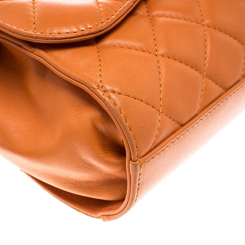 Chanel Orange Leather Drawstring Flap Shopping Bag 6