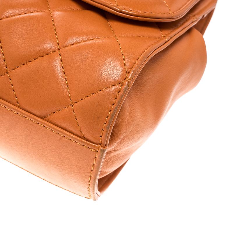 Chanel Orange Leather Drawstring Flap Shopping Bag 6