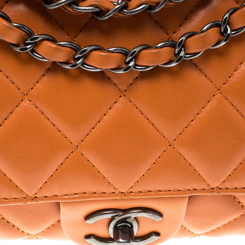 Chanel Orange Leather Drawstring Flap Shopping Bag 8