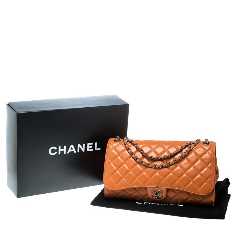 Chanel Orange Leather Drawstring Flap Shopping Bag 9