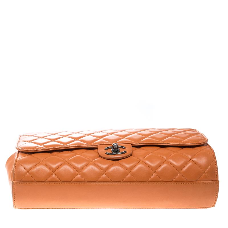 Chanel Orange Leather Drawstring Flap Shopping Bag 2