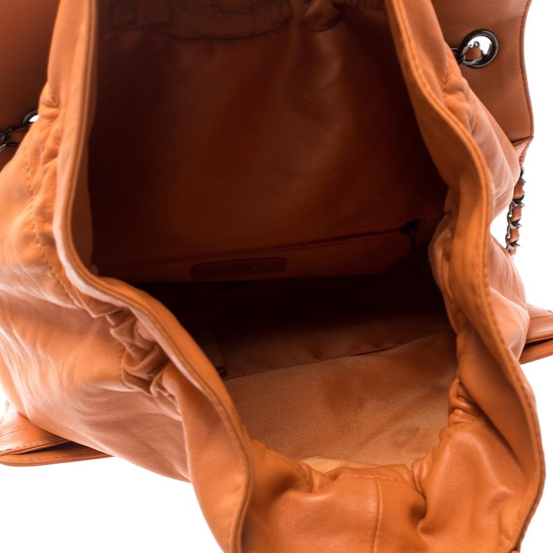 Chanel Orange Leather Drawstring Flap Shopping Bag 5