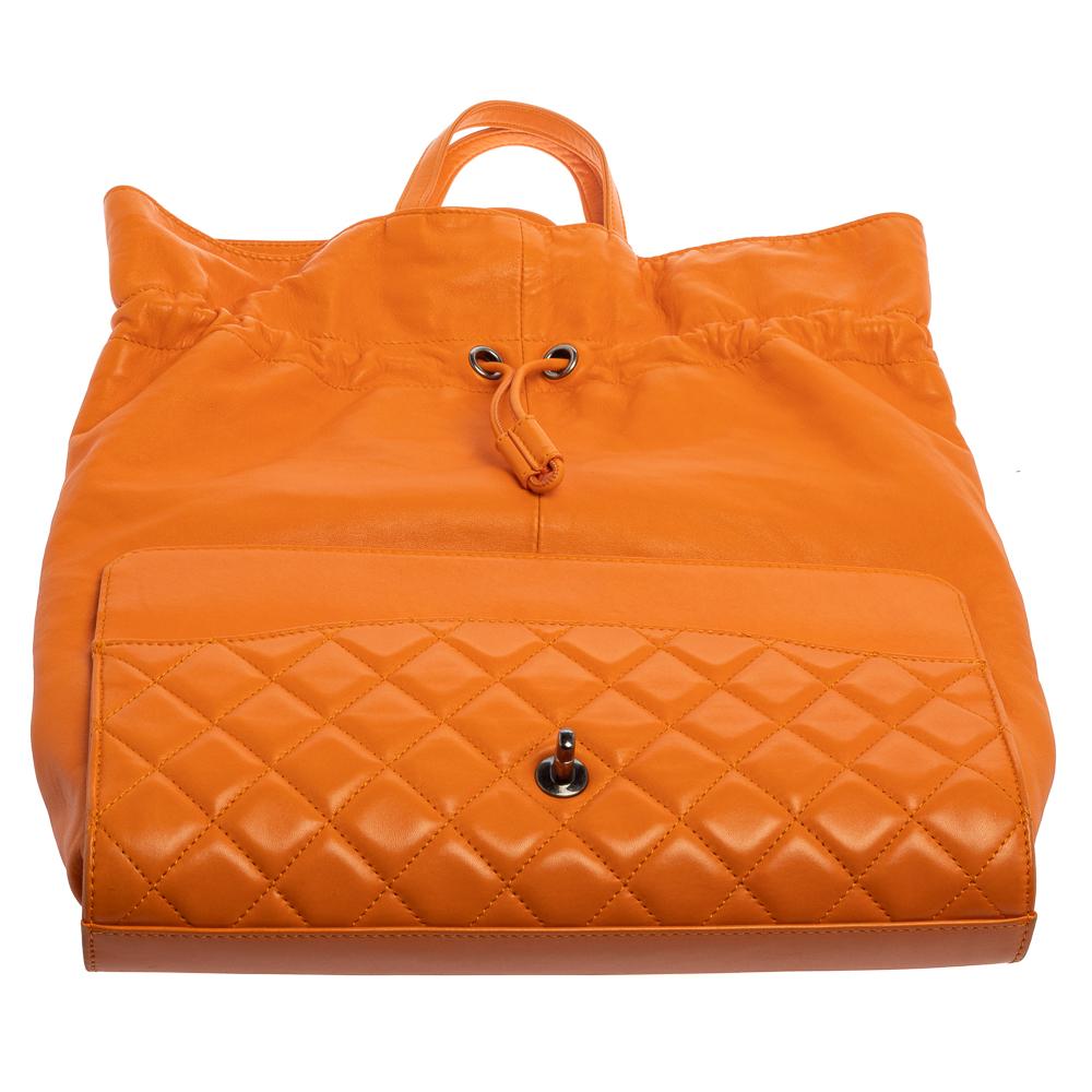 Chanel Orange Leather Grocery By Chanel Drawstring Flap Bag 3