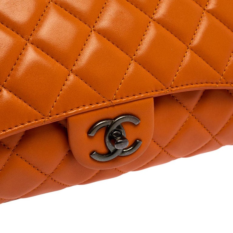 Chanel Orange Leather Grocery By Chanel Drawstring Flap Bag at 1stDibs