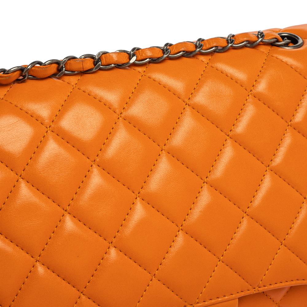 Chanel Orange Leather Grocery By Chanel Drawstring Flap Bag 7