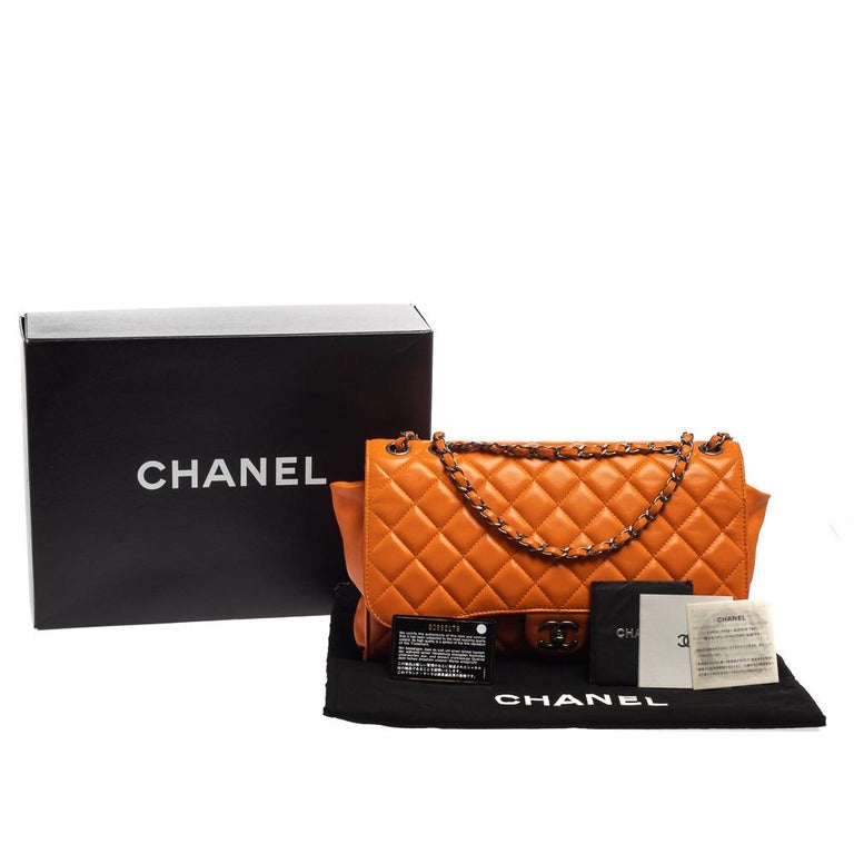 Chanel Orange Leather Grocery By Chanel Drawstring Flap Bag
