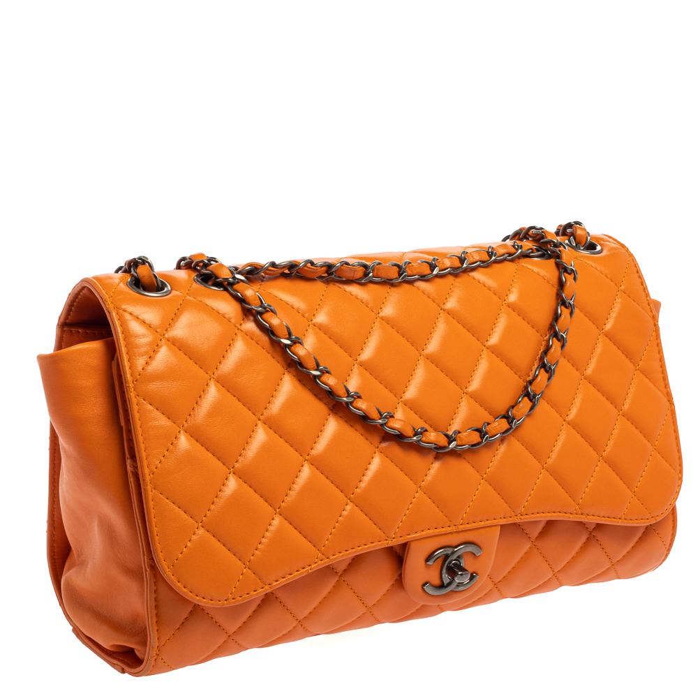 Chanel Orange Leather Grocery By Chanel Drawstring Flap Bag at 1stDibs ...