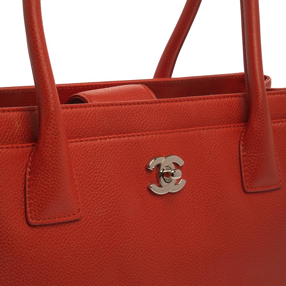 Chanel Orange Leather Small Cerf Executive Tote 3