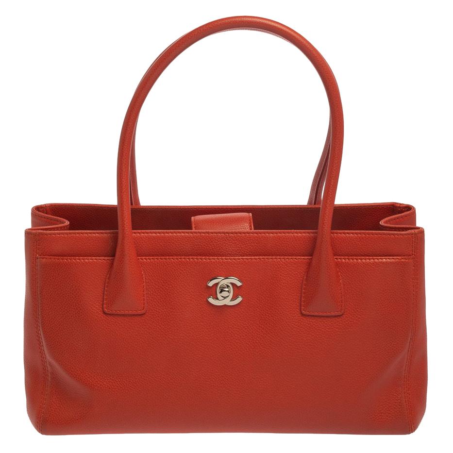 Chanel Orange Leather Small Cerf Executive Tote
