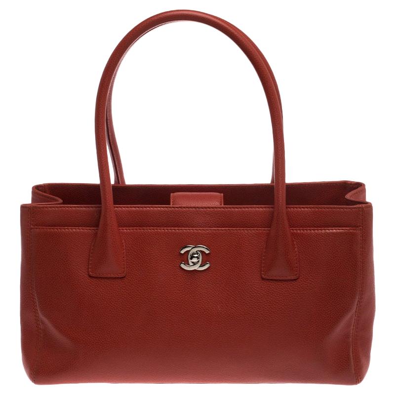Chanel Orange Leather Small Cerf Executive Tote