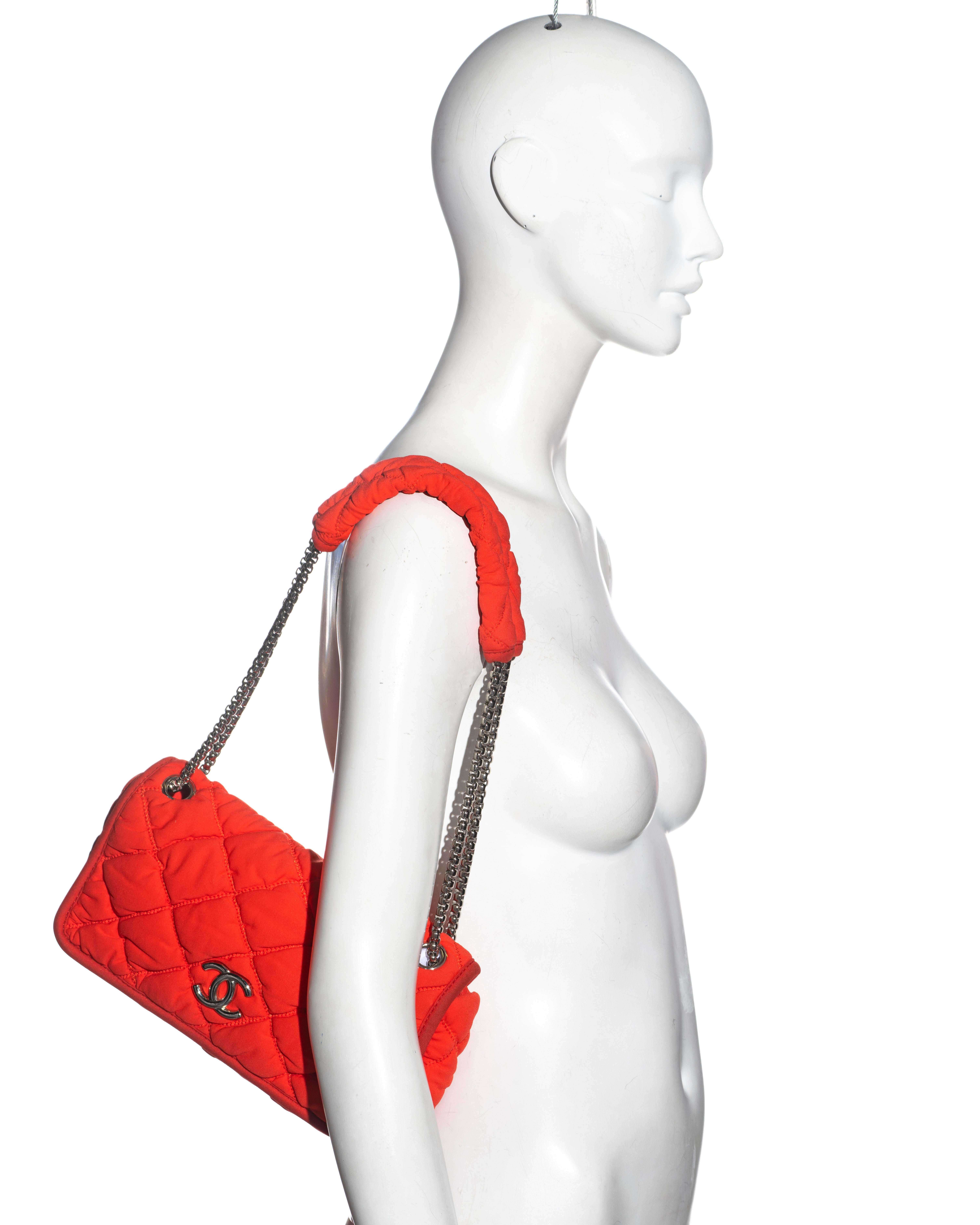 Chanel orange nylon bubble quilted flap bag with silver hardware, c. 2008 In Good Condition In London, GB