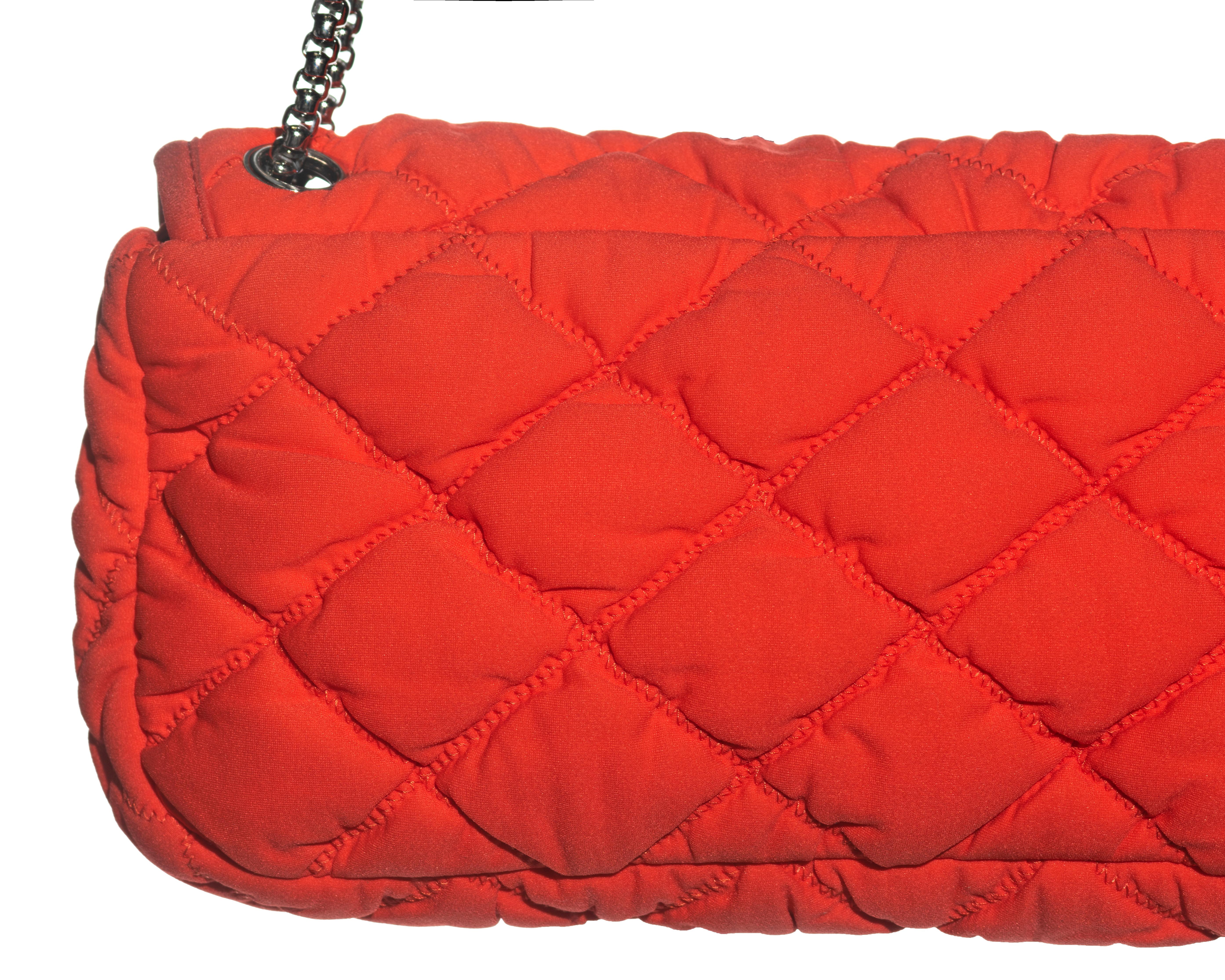 Chanel orange nylon bubble quilted flap bag with silver hardware, c. 2008 2
