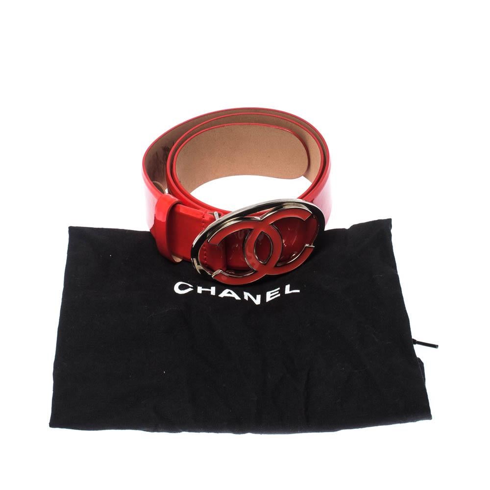 Chanel Orange Patent Leather CC Buckle Belt 70cm 9