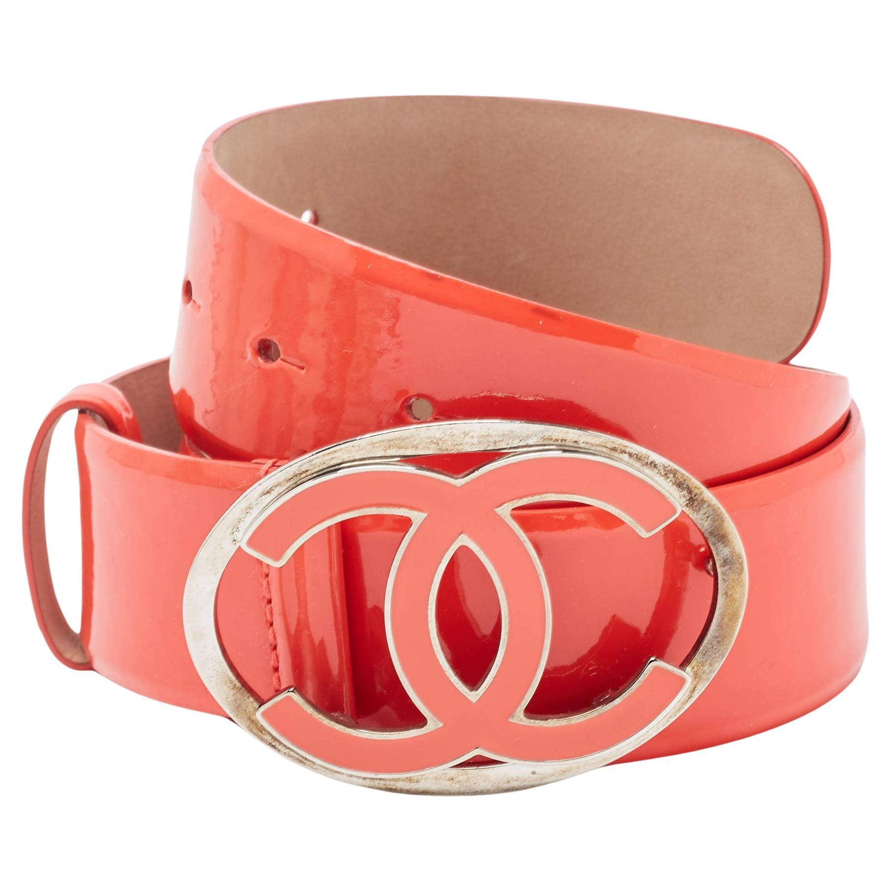 Chanel Orange Patent Leather CC Plaque Buckle Belt 75CM