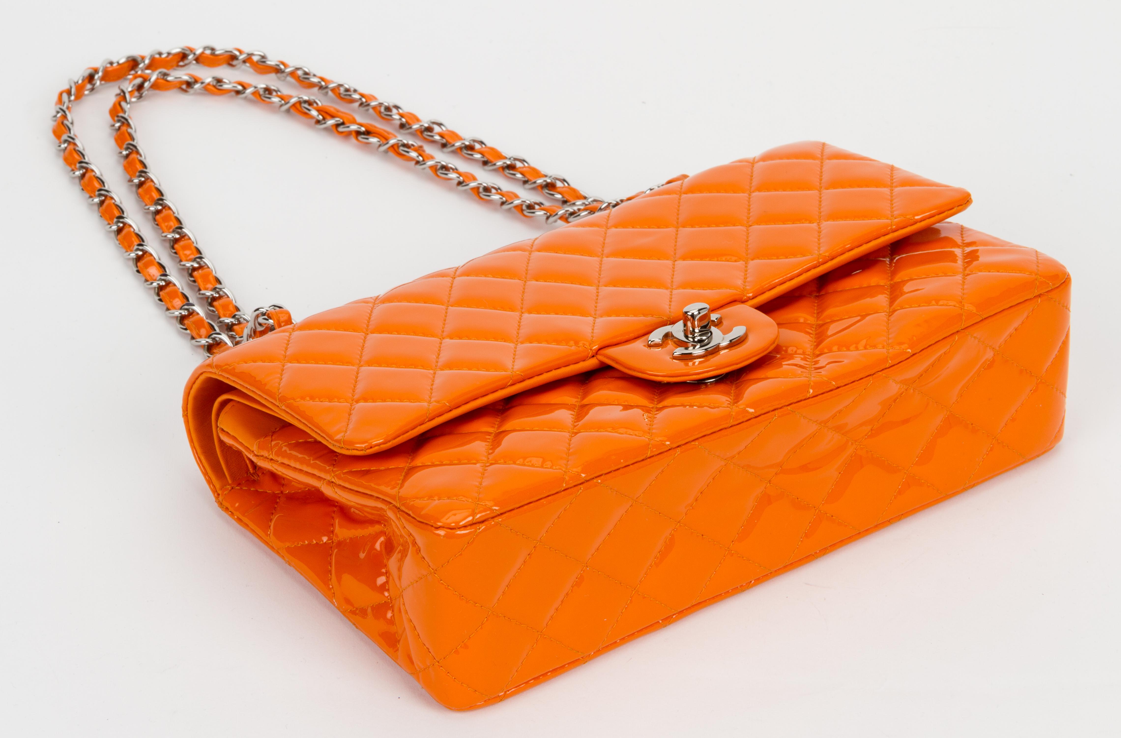 orange patent leather purse