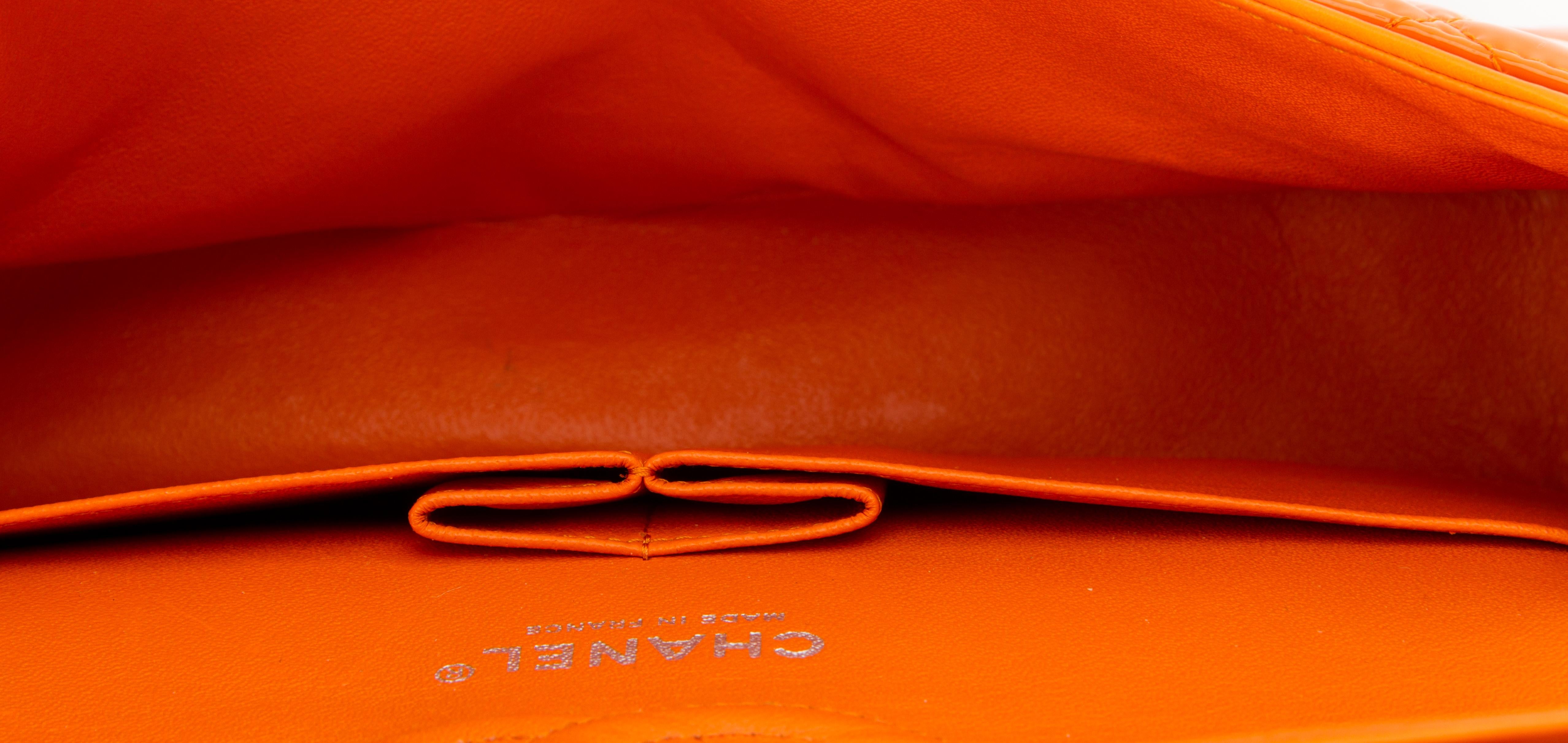 Women's Chanel Orange Patent Leather Double Flap