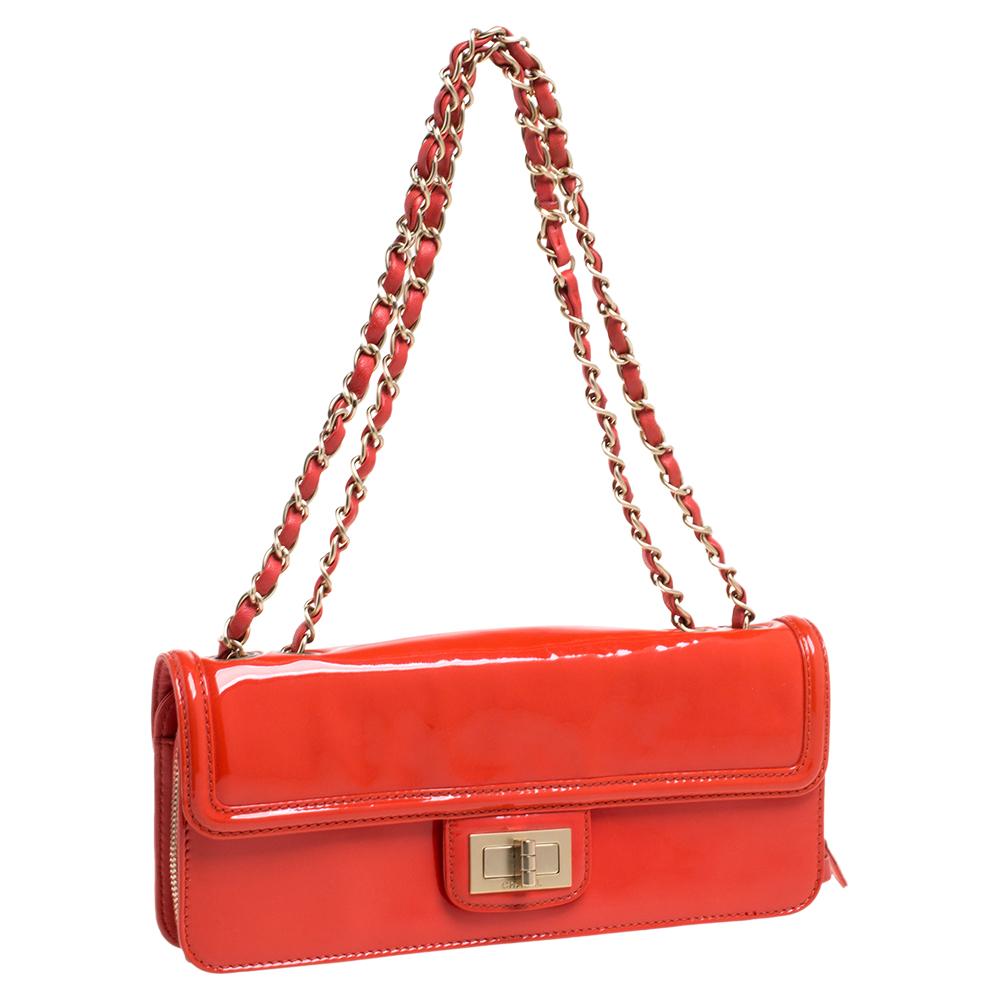 Red Chanel Orange Patent Leather Reissue Flap Bag