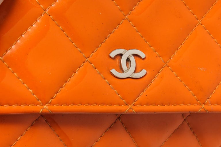 Chanel Orange Patent Leather Woc Flap Handbag For Sale at 1stDibs