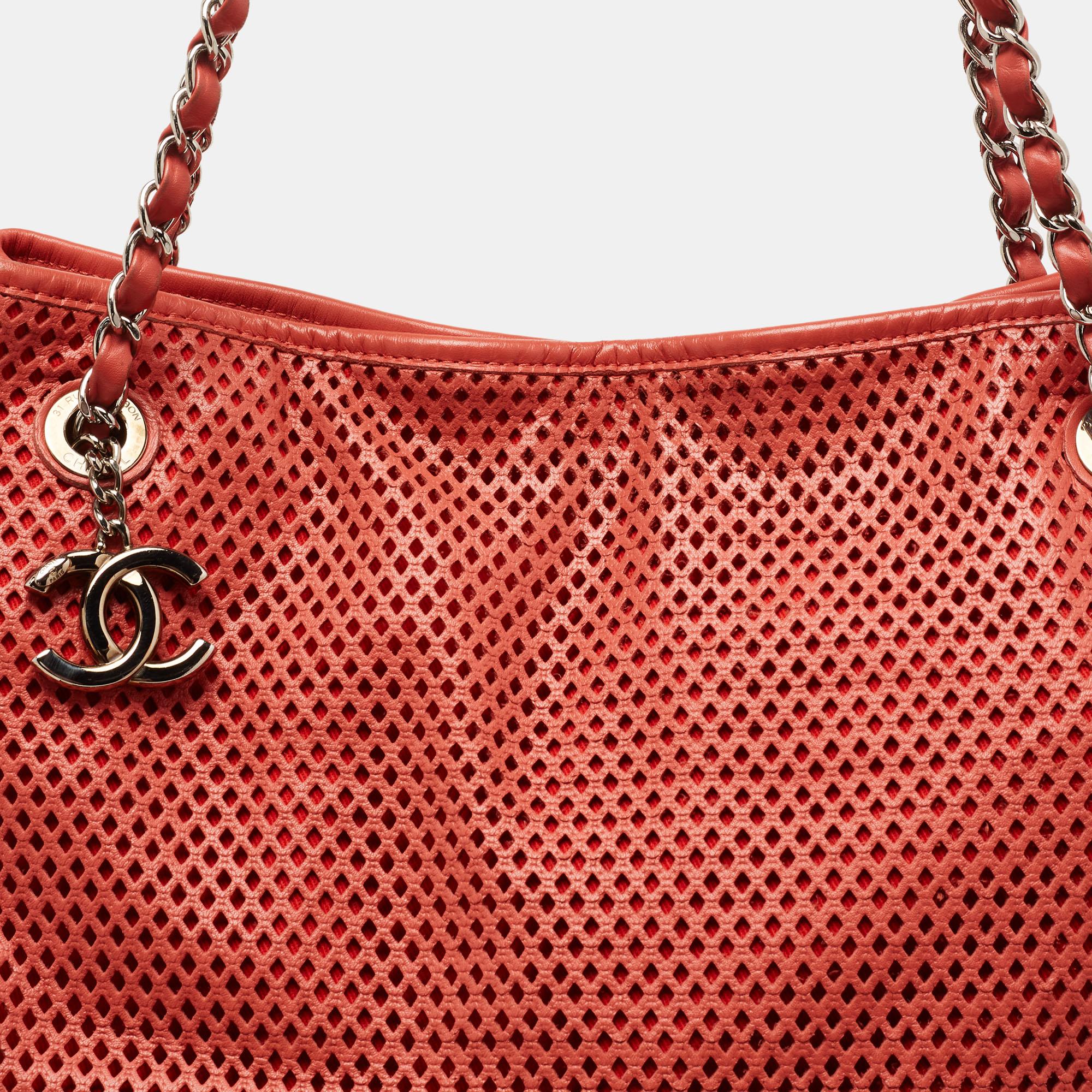 Pink Chanel Orange Perforated Leather Up In The Air Tote