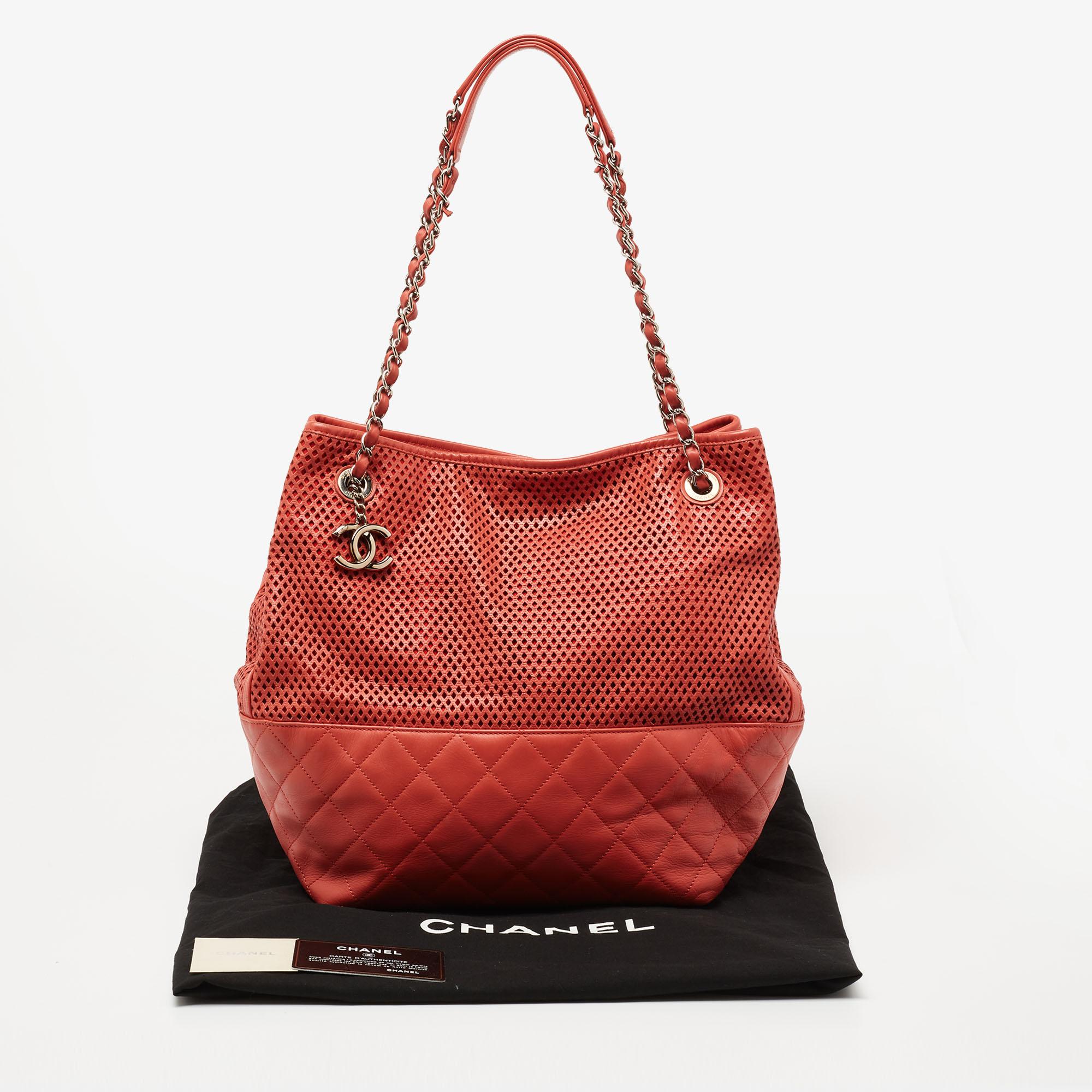 Chanel Orange Perforated Leather Up In The Air Tote In Good Condition In Dubai, Al Qouz 2