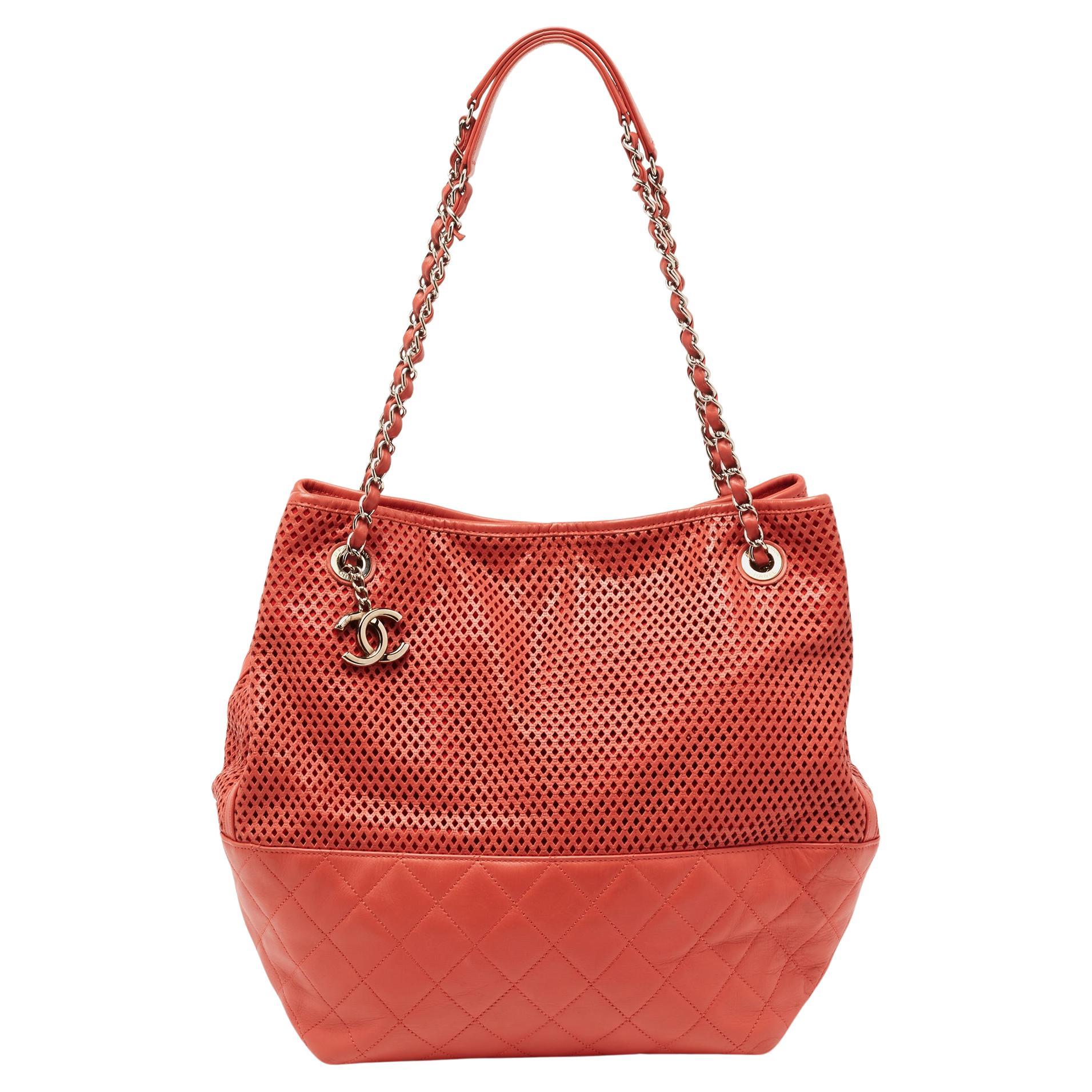 Chanel Orange Perforated Leather Up In The Air Tote