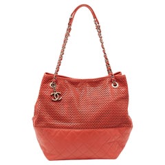 Chanel Orange Perforated Leather Up In The Air Tote