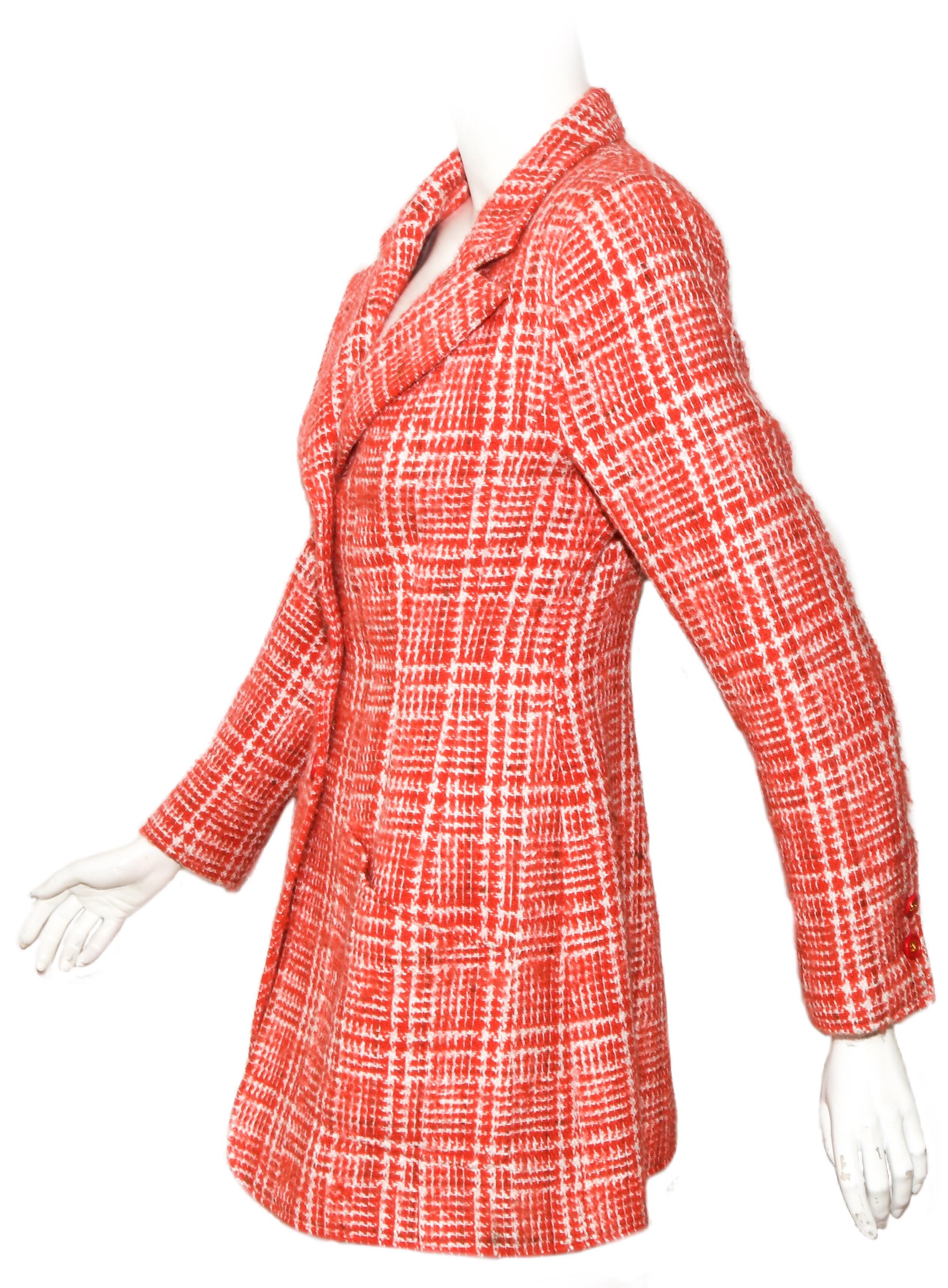 Chanel Orange, Pink and White Tweed Long Jacket In Excellent Condition In Palm Beach, FL