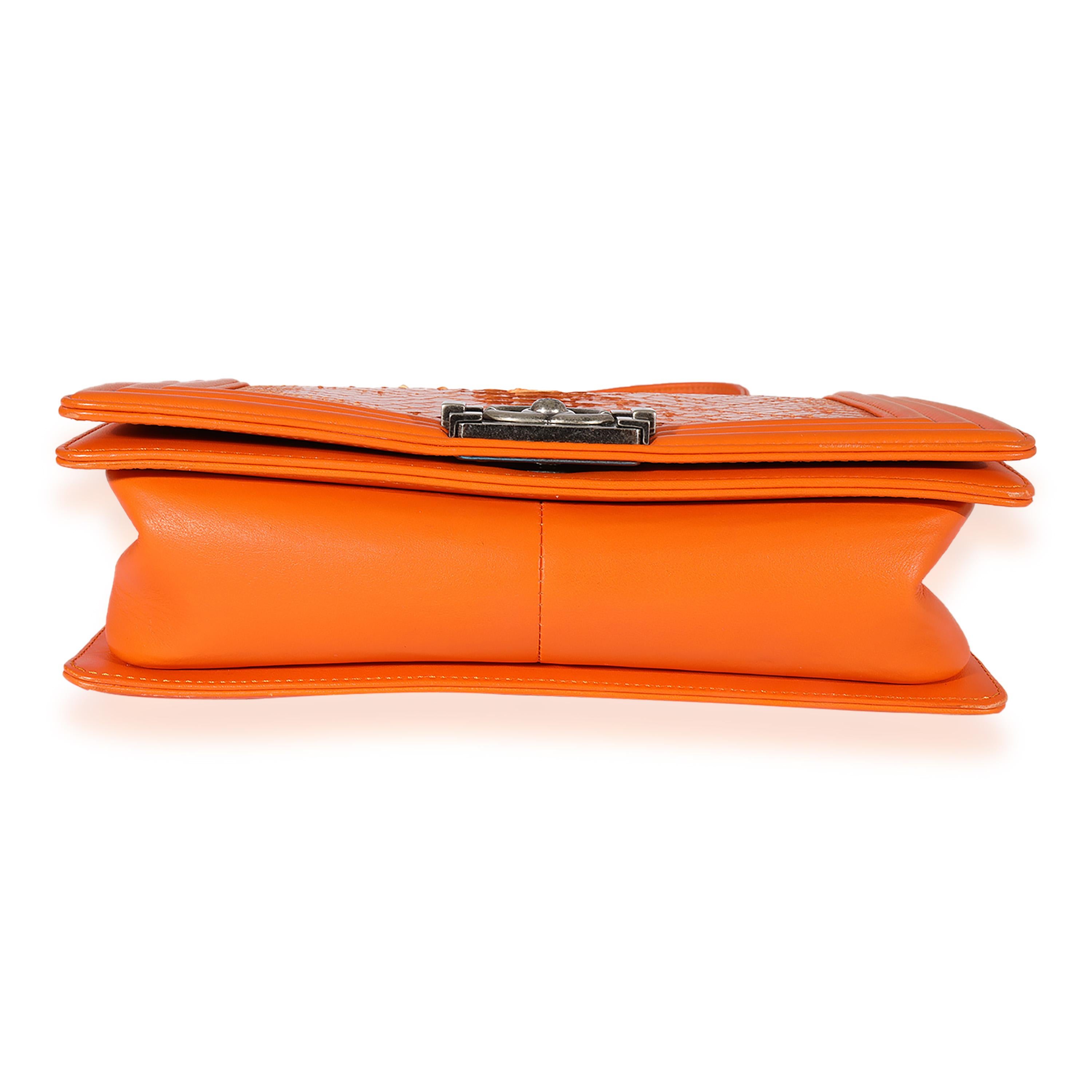 Chanel Orange Python Medium Boy Bag In Excellent Condition In New York, NY