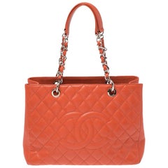 Chanel Orange Quilted Caviar Leather Grand Shopping Tote Chanel Orange Quilted Caviar Leather Grand Shopping Tote