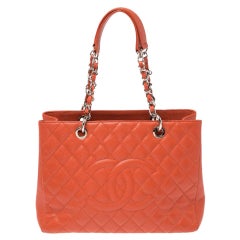 Chanel Orange Quilted Caviar Leather Grand Shopping Tote Chanel Orange Quilted Caviar Leather Grand Shopping Tote