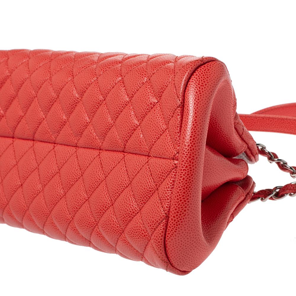 Women's Chanel Orange Quilted Caviar Leather Just Mademoiselle Bowler Bag