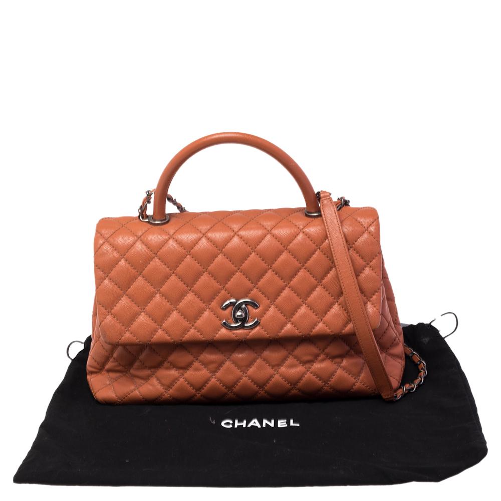 Chanel Orange Quilted Caviar Leather Medium Quilted Coco Top Handle Bag 8