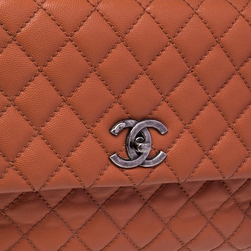 Chanel Orange Quilted Caviar Leather Medium Quilted Coco Top Handle Bag 2