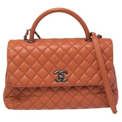 Chanel Orange Quilted Caviar Leather Medium Quilted Coco Top Handle Bag