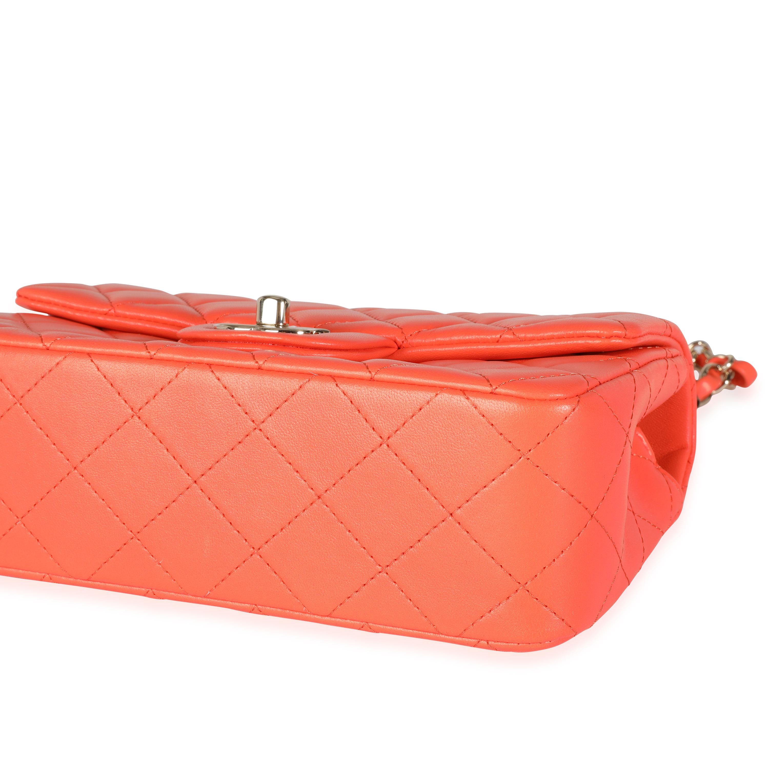 Women's or Men's Chanel Orange Quilted Lambskin Classic Mini Flap Bag