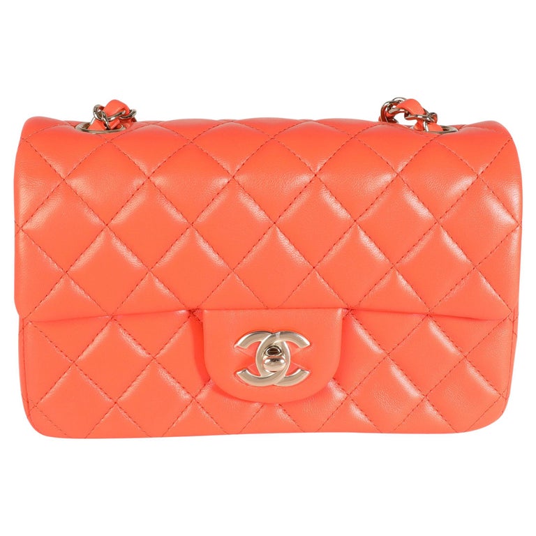 Chanel Orange Quilted Lambskin Classic Mini Flap Bag at 1stDibs