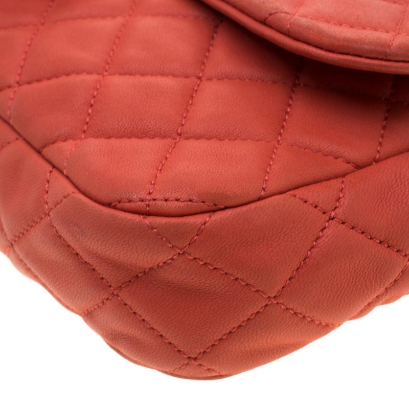 Chanel Orange Quilted Lambskin Leather Cruise Charm Flap Bag 6