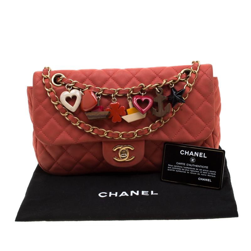 Chanel Orange Quilted Lambskin Leather Cruise Charm Flap Bag 8
