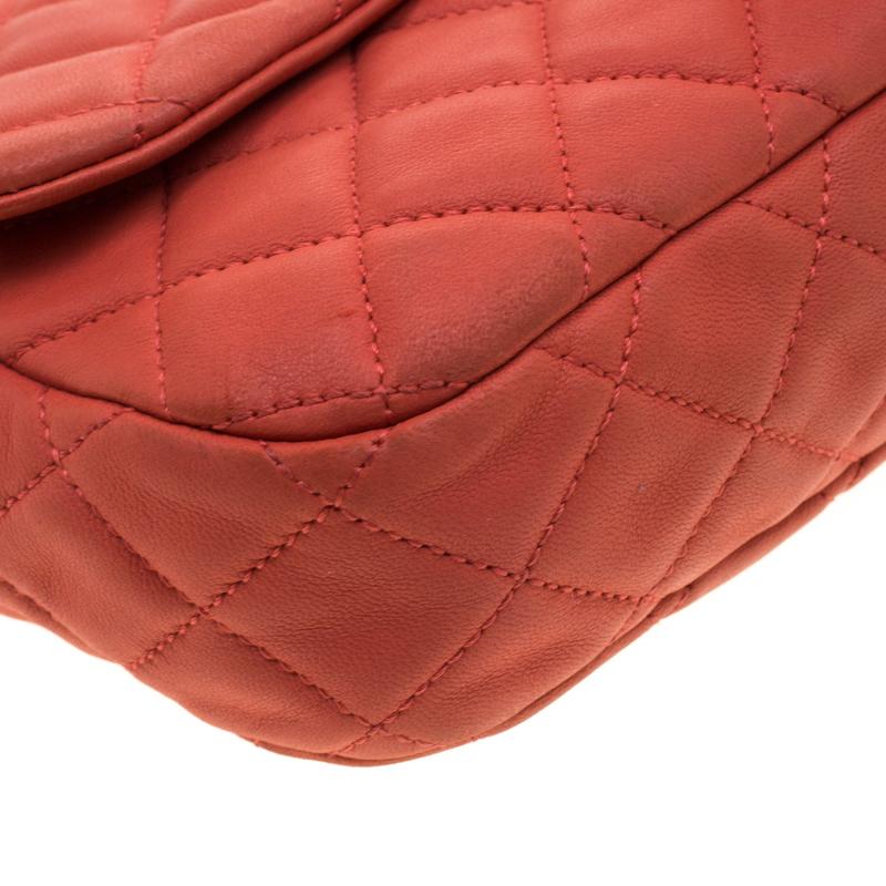 Chanel Orange Quilted Lambskin Leather Cruise Charm Flap Bag 3