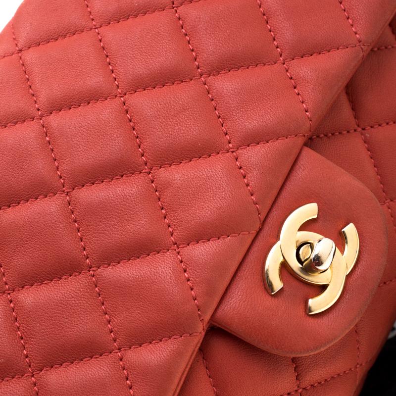 Chanel Orange Quilted Lambskin Leather Cruise Charm Flap Bag 4