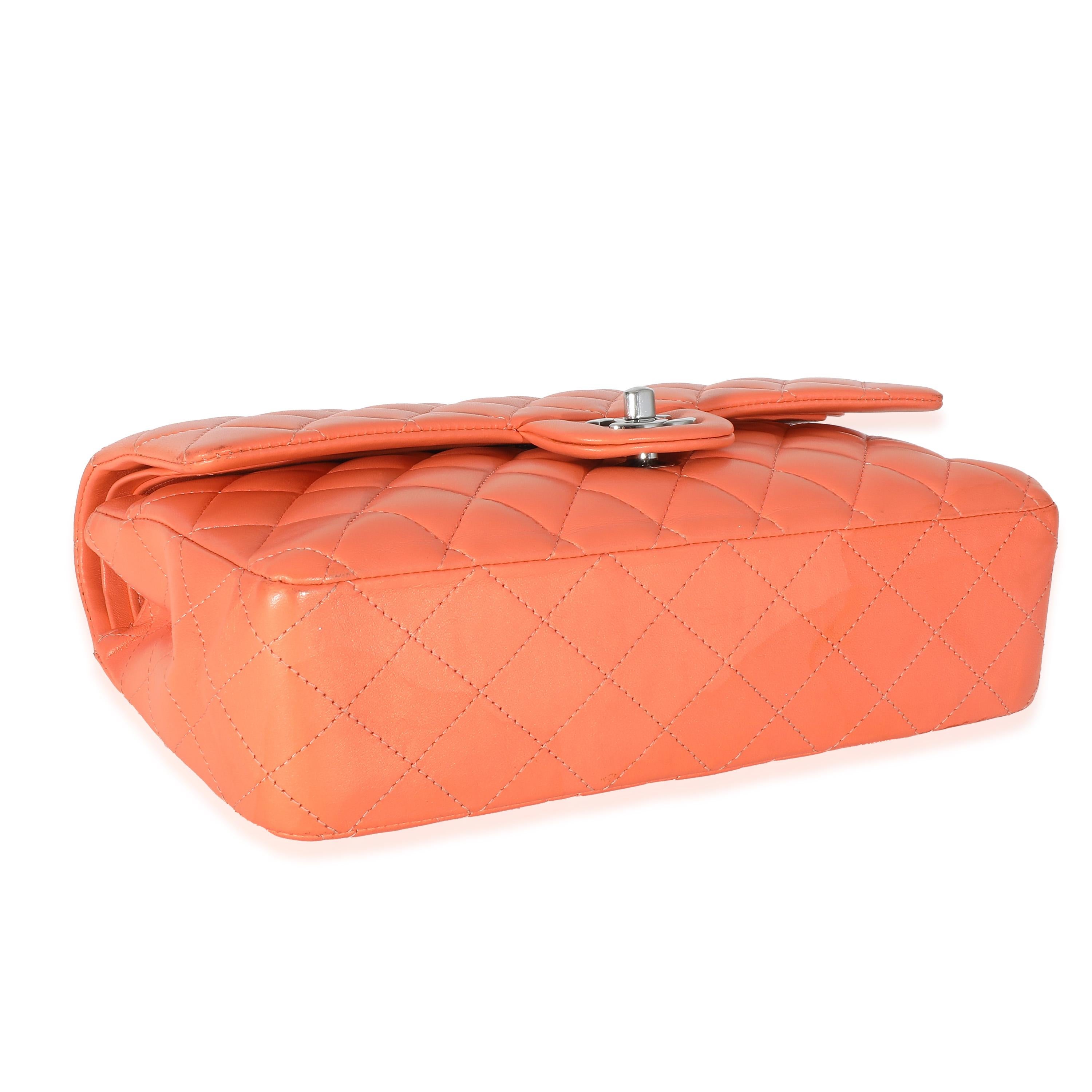 Chanel Orange Quilted Lambskin Medium Classic Double Flap Bag For Sale 1
