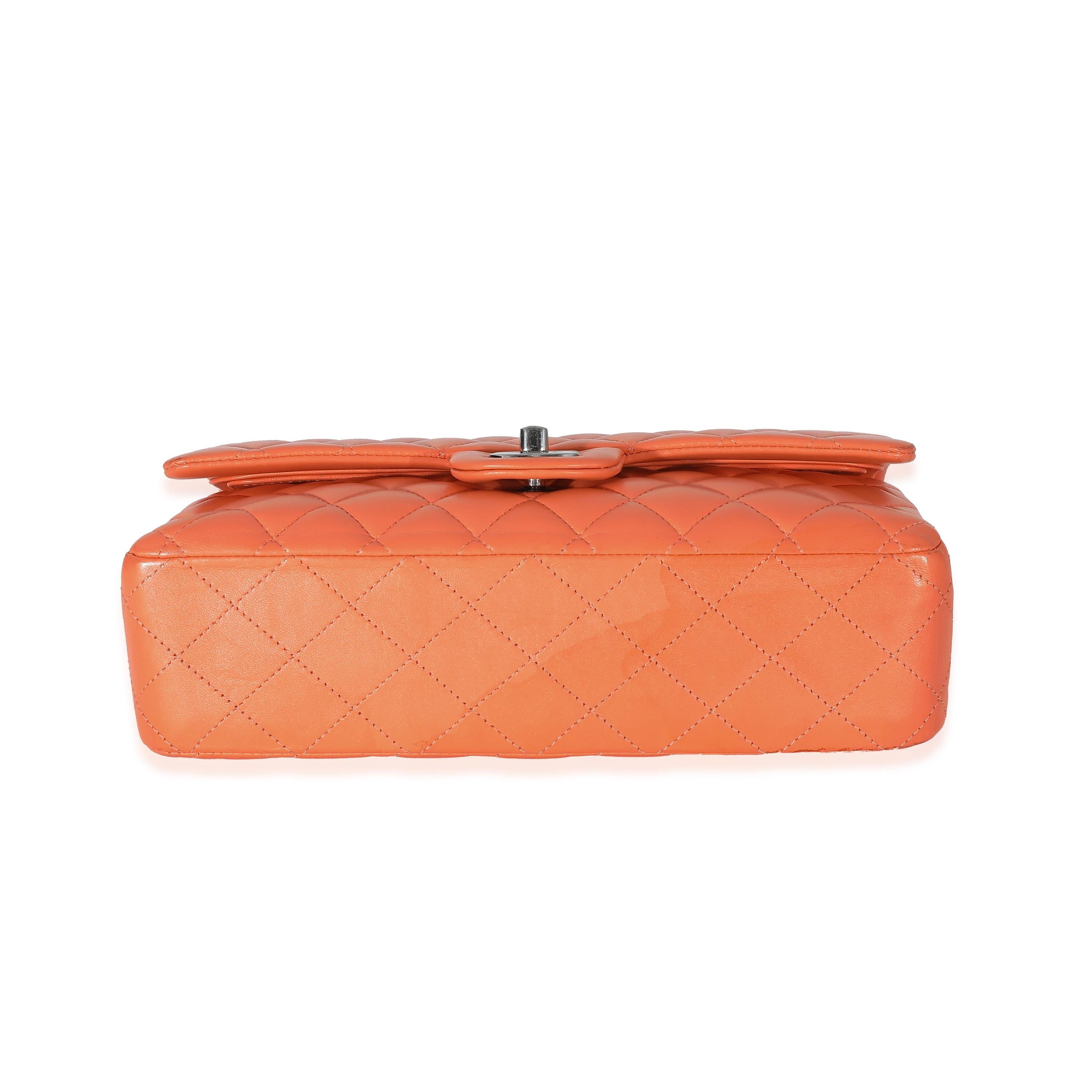 Chanel Orange Quilted Lambskin Medium Classic Double Flap Bag For Sale 2